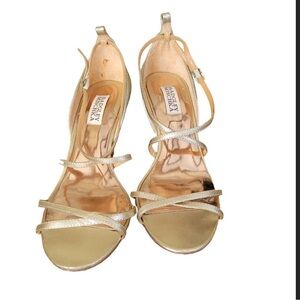 Badgley Mischka Melaney II Gold Leather Strappy Wedge Heels Size 9- WORN ONCE!